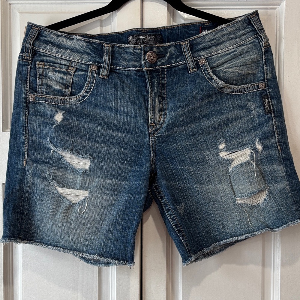 Silver Jeans Distressed Blue Denim Shorts